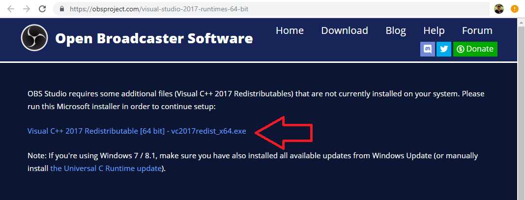 Instalador do Visual C++ 2017 baixado