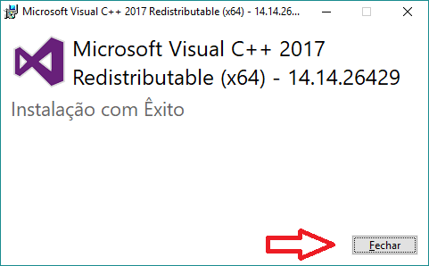 Fechar instalador Visual C++ 2017