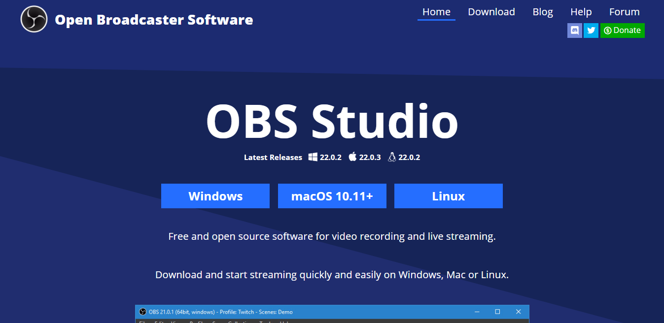 Página do OBS Studio para Download